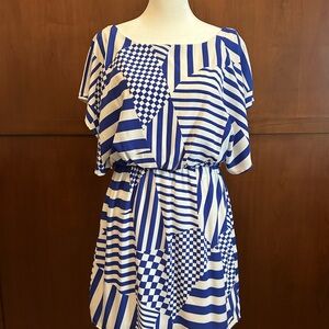 Blue and White Geometric Pattern Dress